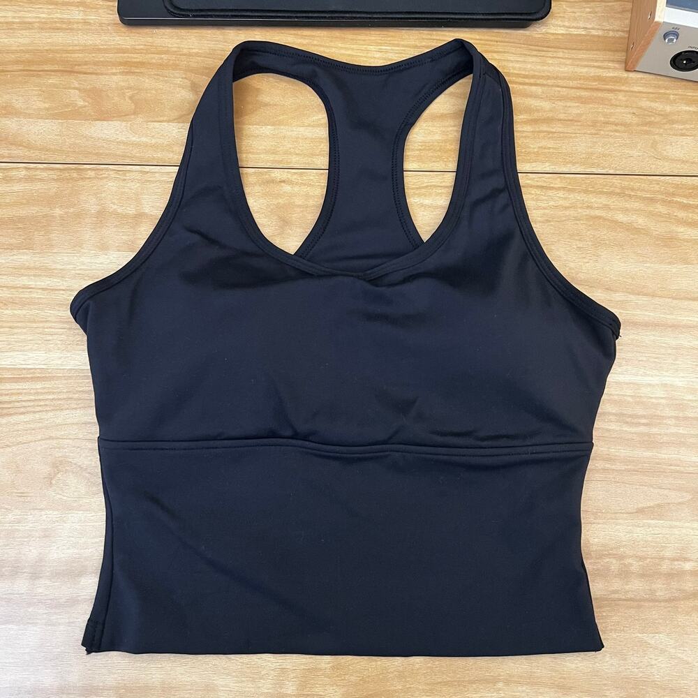 Halara Women's sz S Black Plush U Neck Racerback Cut Out Cropped Yoga Tank Top